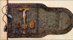 A maior batalha naval da História 2 Bandeira da Liga Santa, hasteada por João da Áustria. Foto: Wikipedia